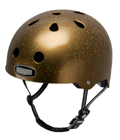 gold bicycle helmet