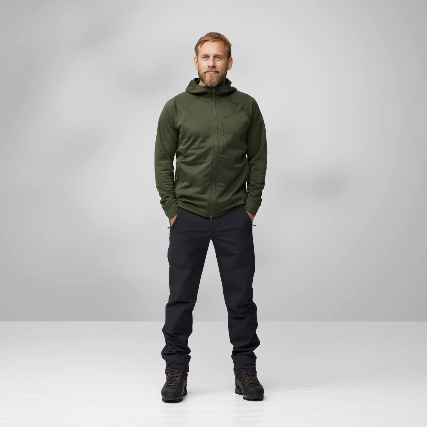 men's abisko grid fleece in dark green by fjallraven