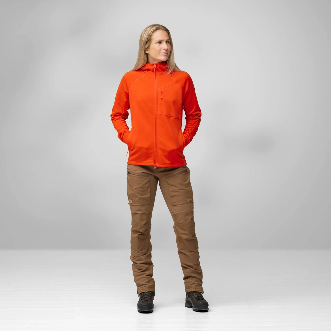 women's abisko grid fleece in bright orange by fjallraven