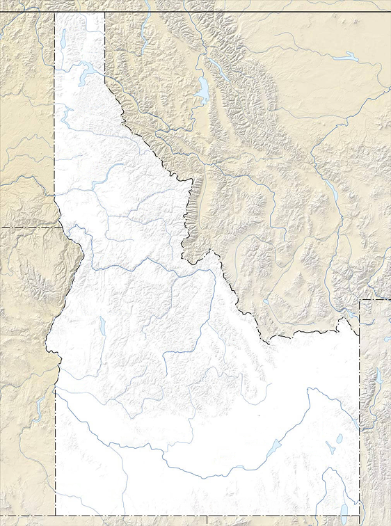 Topographic map showing the state of Idaho with rivers and elevation shading.