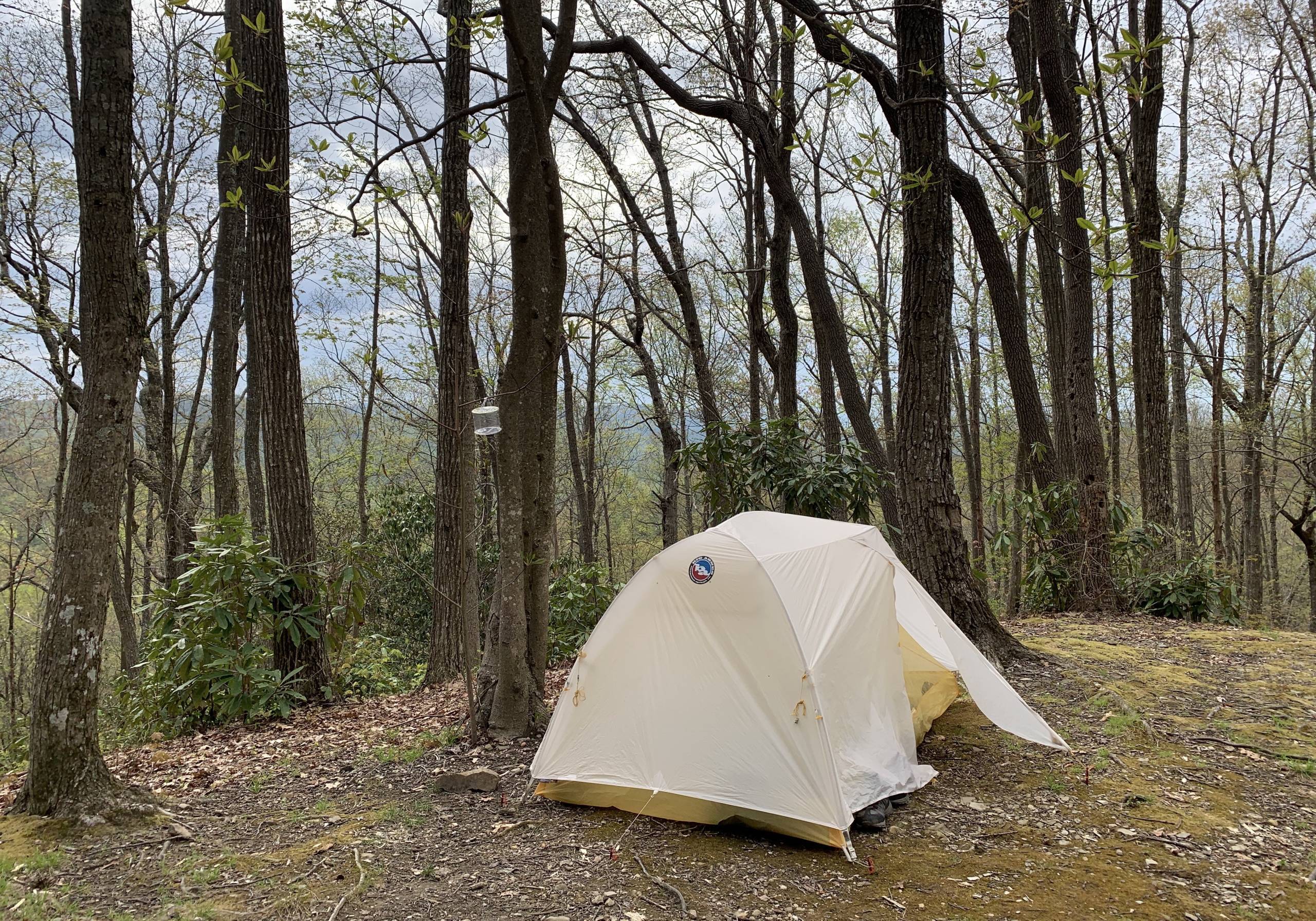 big agnes solution dyed tiger wall UL tent pitched at camp on AT